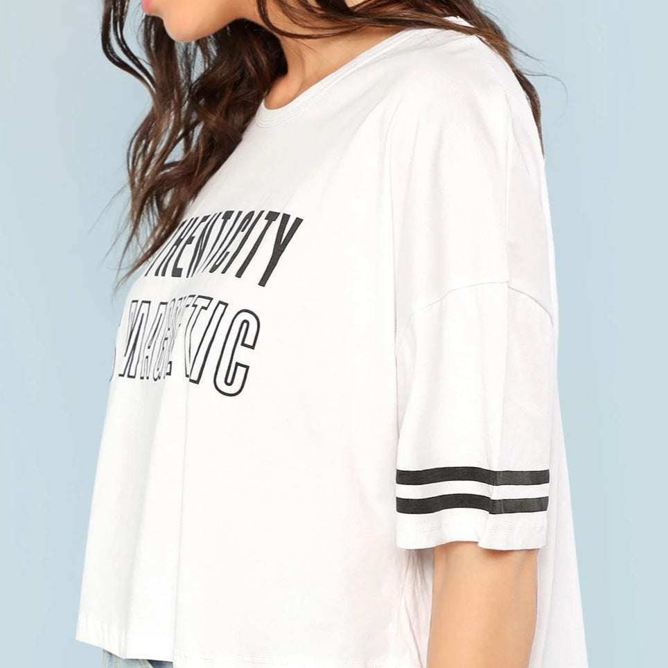 Kimberly Oversized Cropped Striped Sleeve T-Shirt - Didi Royale
