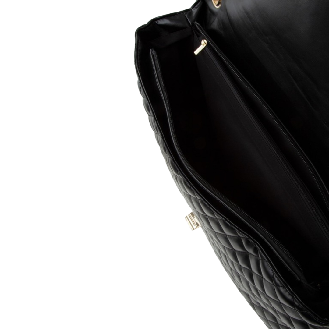 Sonya Oversized Black Quilted Messenger Bag with Gold Chain Strap - Didi Royale