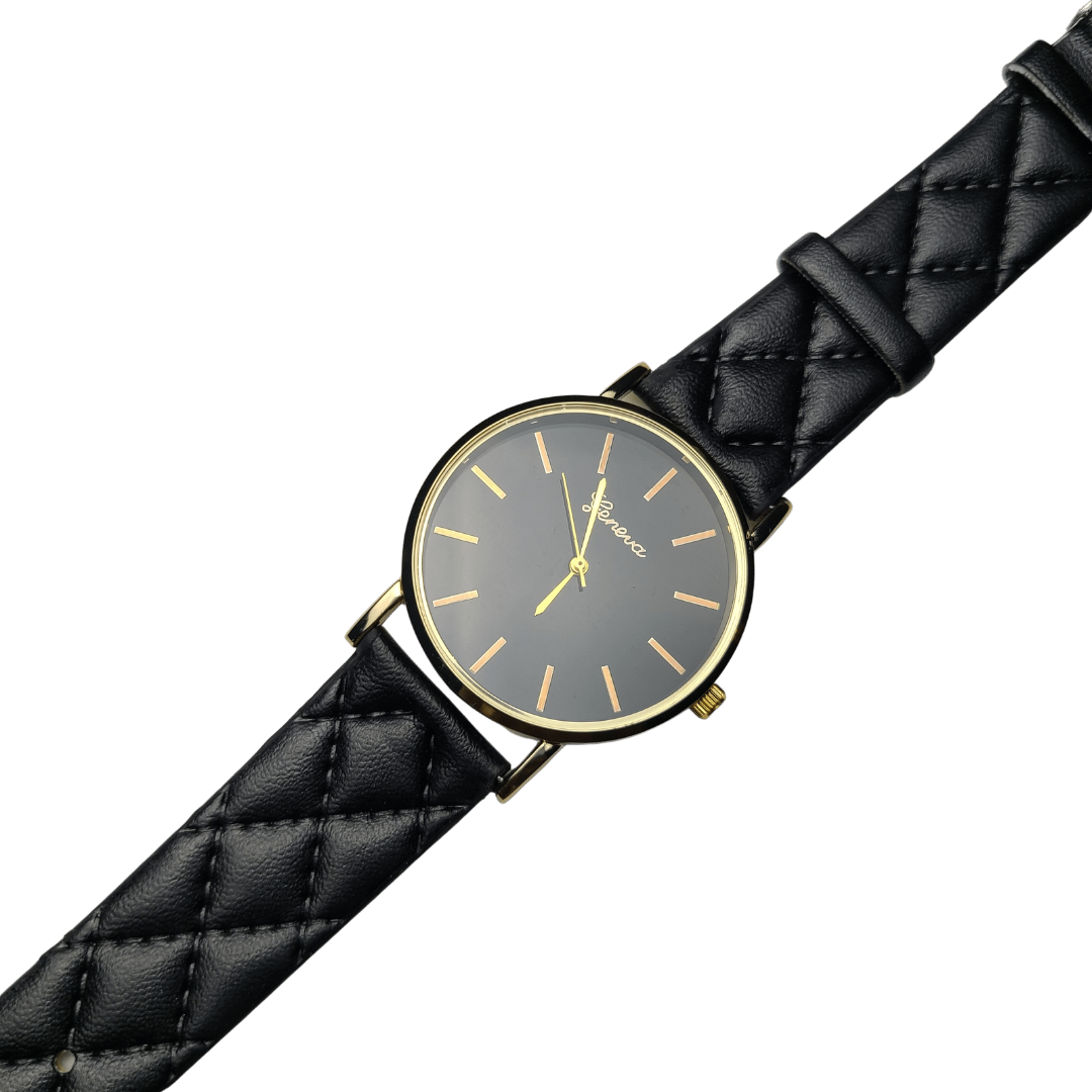 Geneva Black Quilted Stitch Watch - Didi Royale