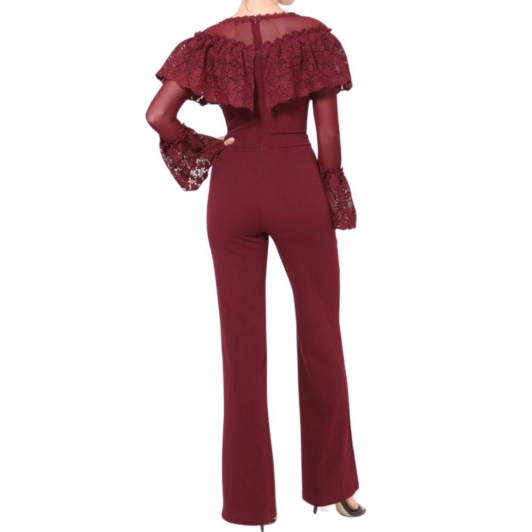Lailani Burgundy Jumpsuit With Lace Detail - Didi Royale