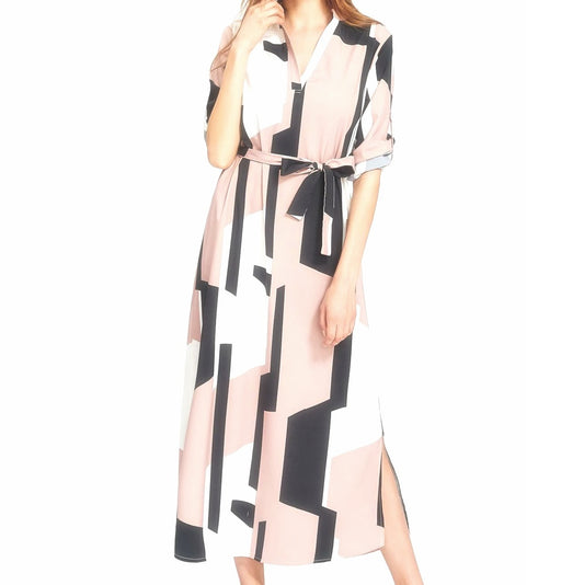 Perla Geometric Color-Blocked Shirt Dress - Didi Royale