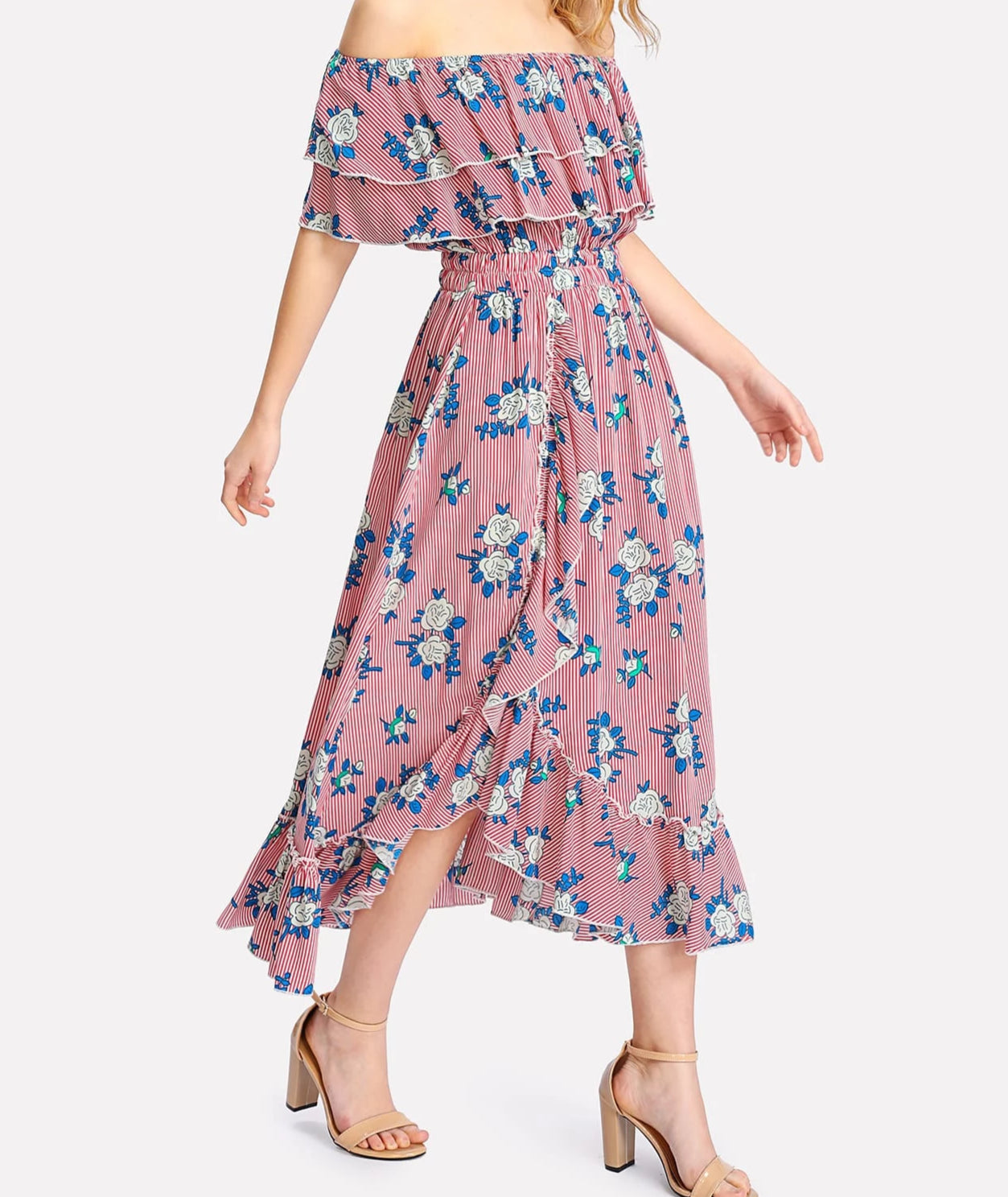 Liana Print Ruffle Bardot Midi Dress - Didi Royale