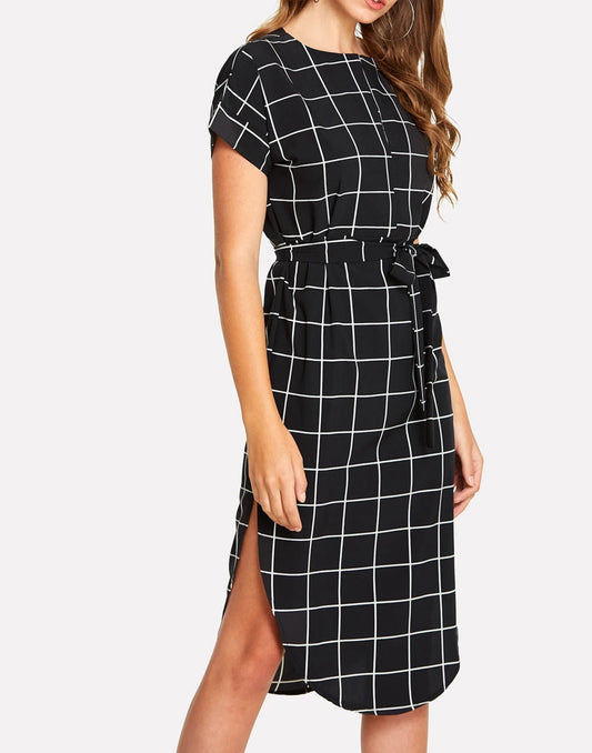 Yamilet Grid Print Asymmetrical Dress - Didi Royale