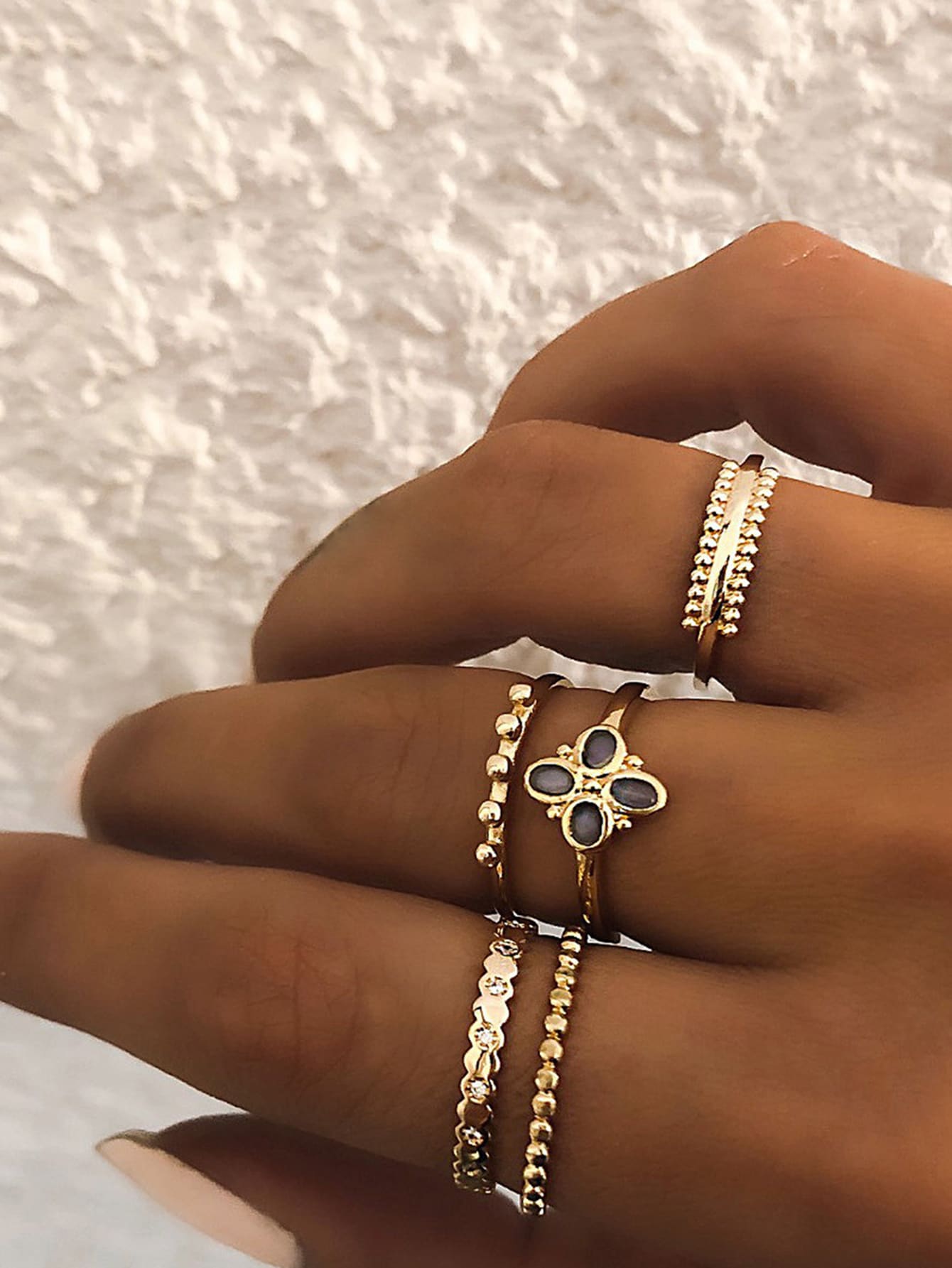 Ayana Textured Gemstone Ring Set - Didi Royale