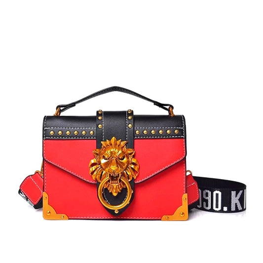 Skyler Metal Lion Head Handbag - Red - Didi Royale