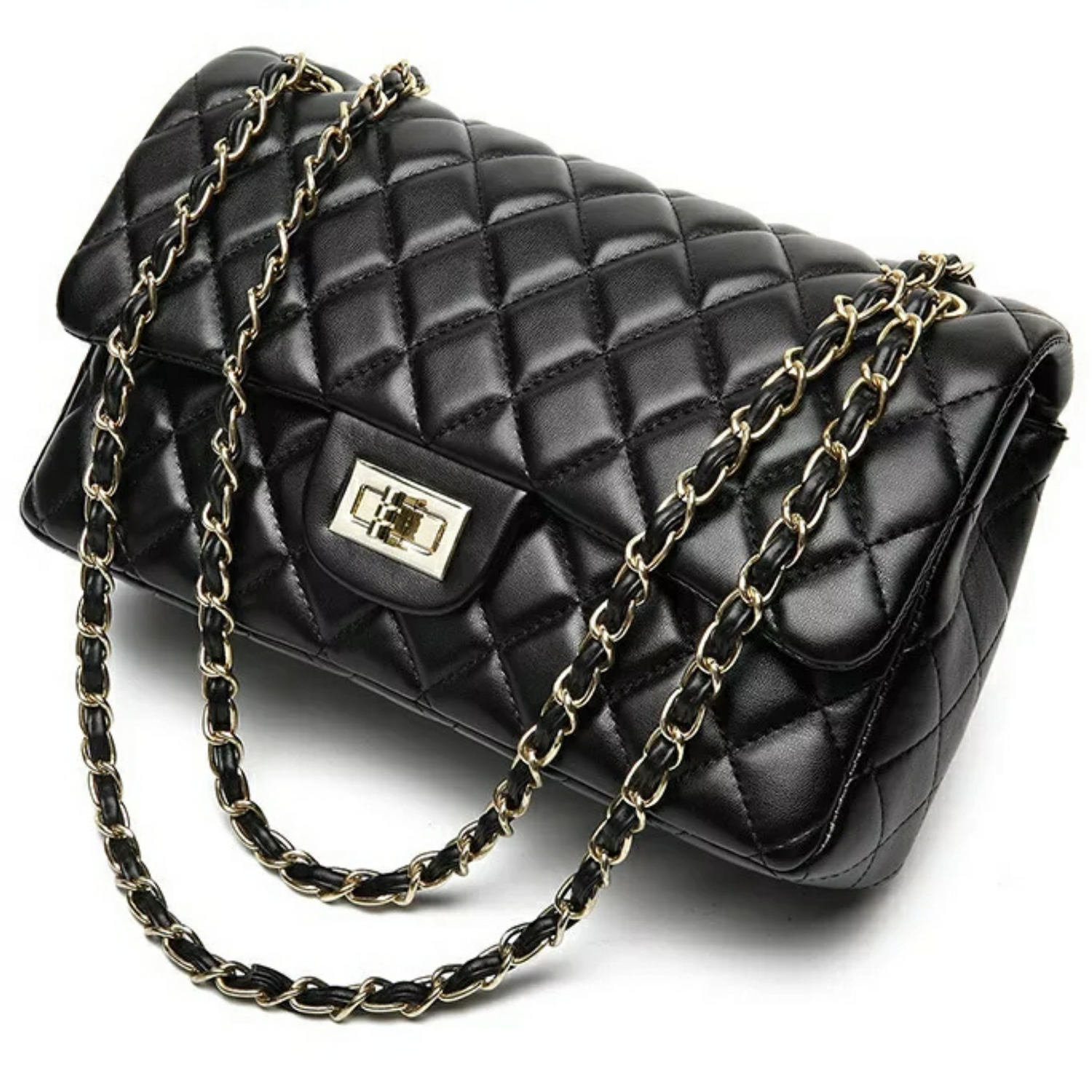 Chantay Black Quilted Bag With Chain Strap - Didi Royale