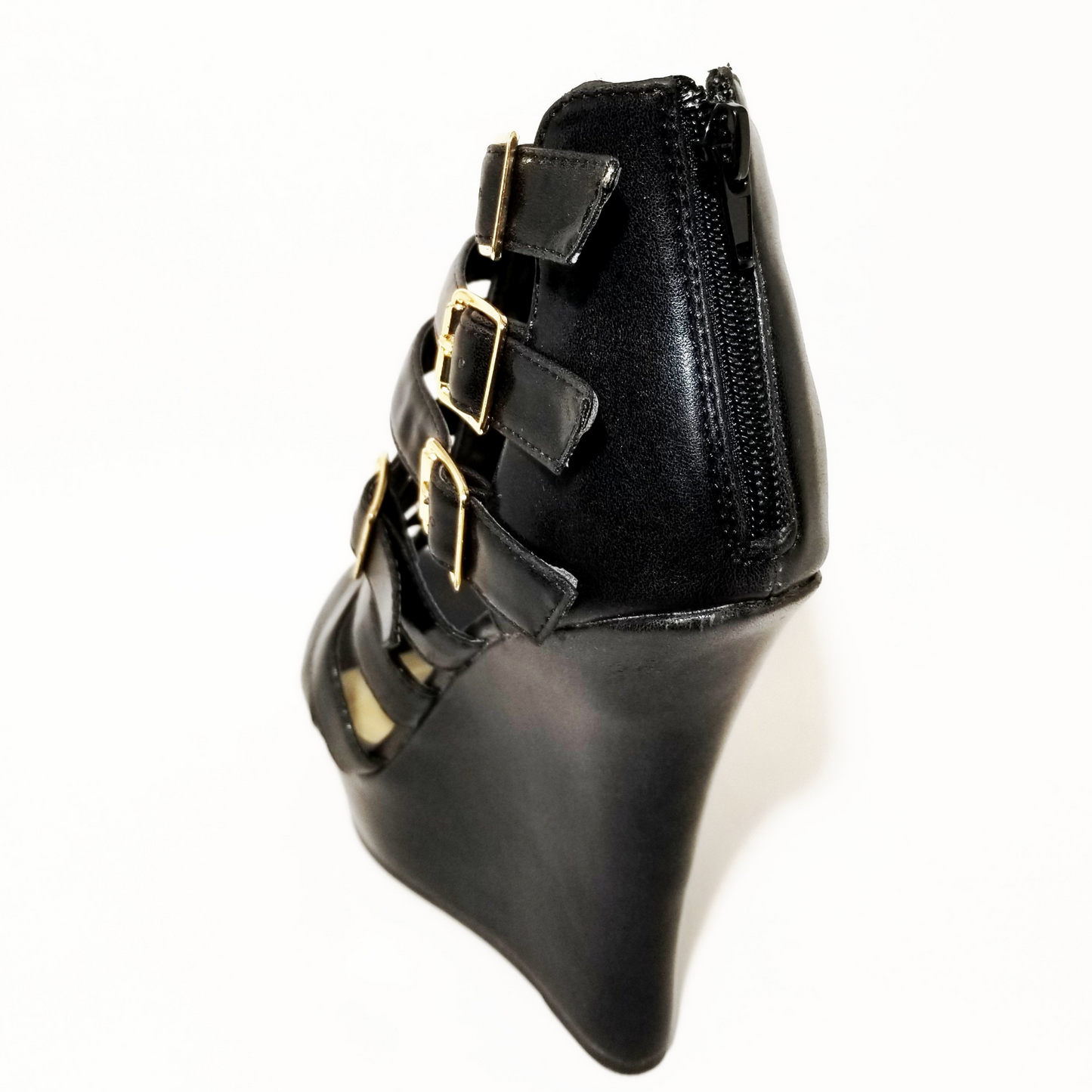 Ada Black Strappy High Heel Wedge Sandals - Didi Royale