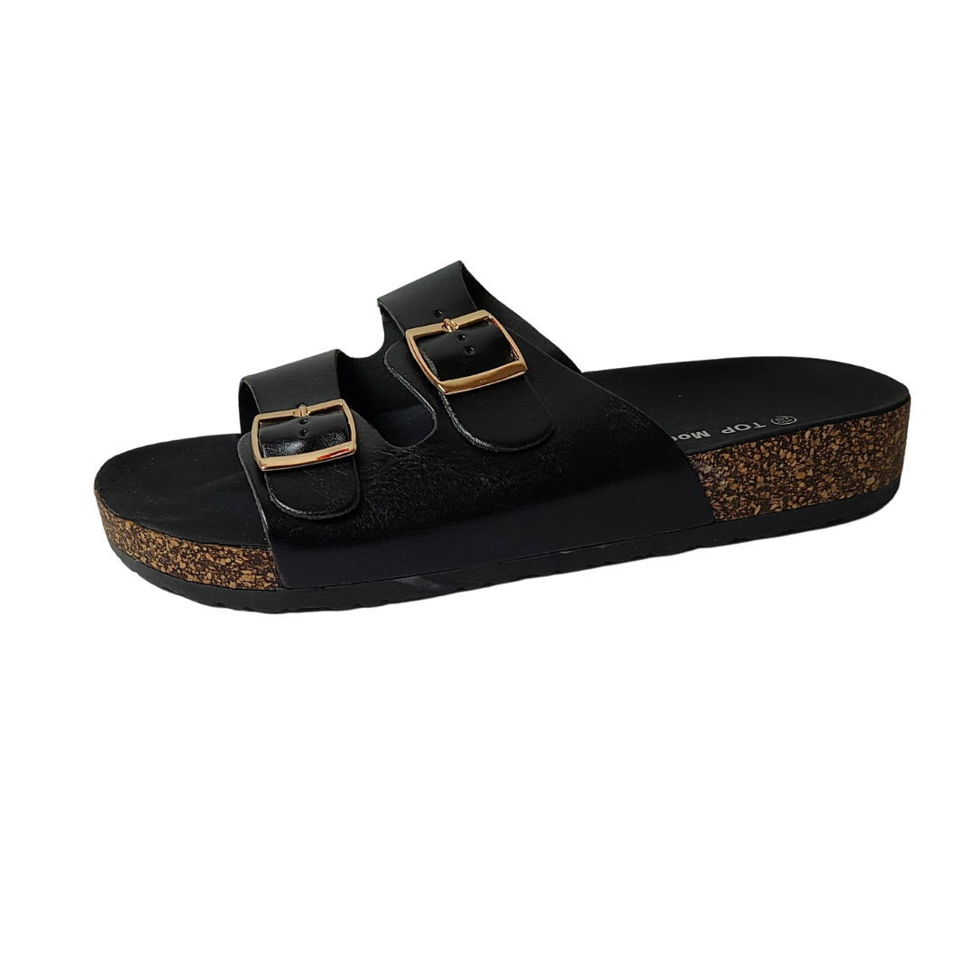 Georgia Dime Black Flat Slide Sandals - Didi Royale