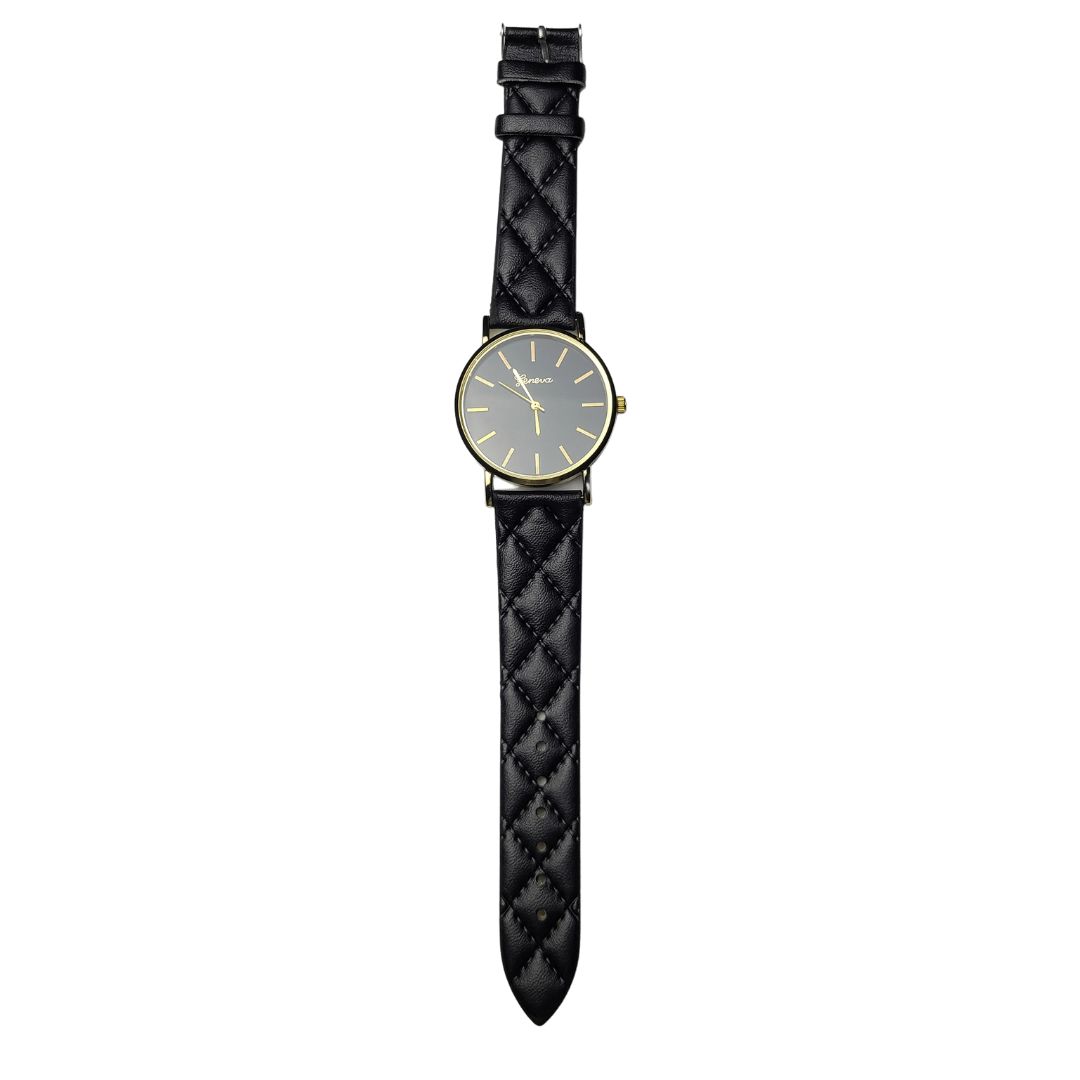Geneva Black Quilted Stitch Watch - Didi Royale