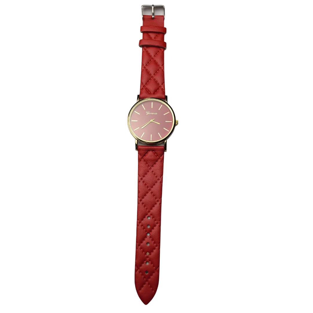 Geneva Red Quilted Stitch Watch - Didi Royale