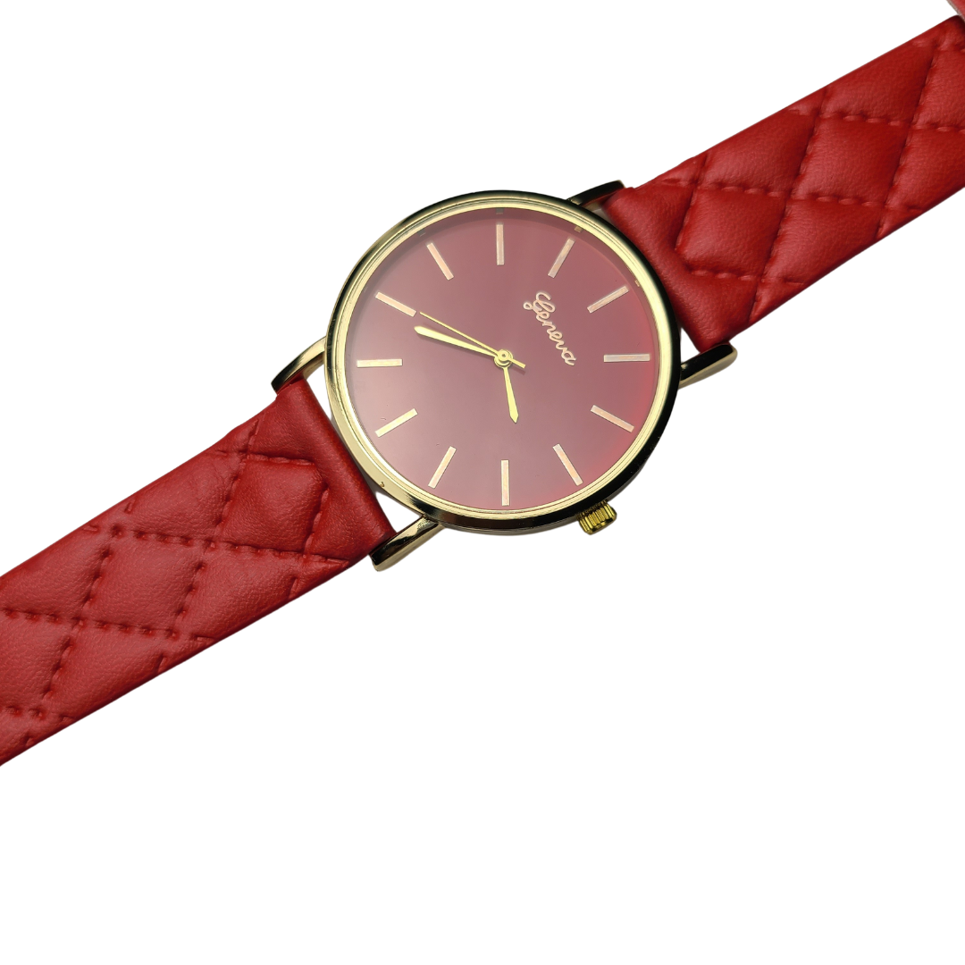 Geneva Red Quilted Stitch Watch - Didi Royale