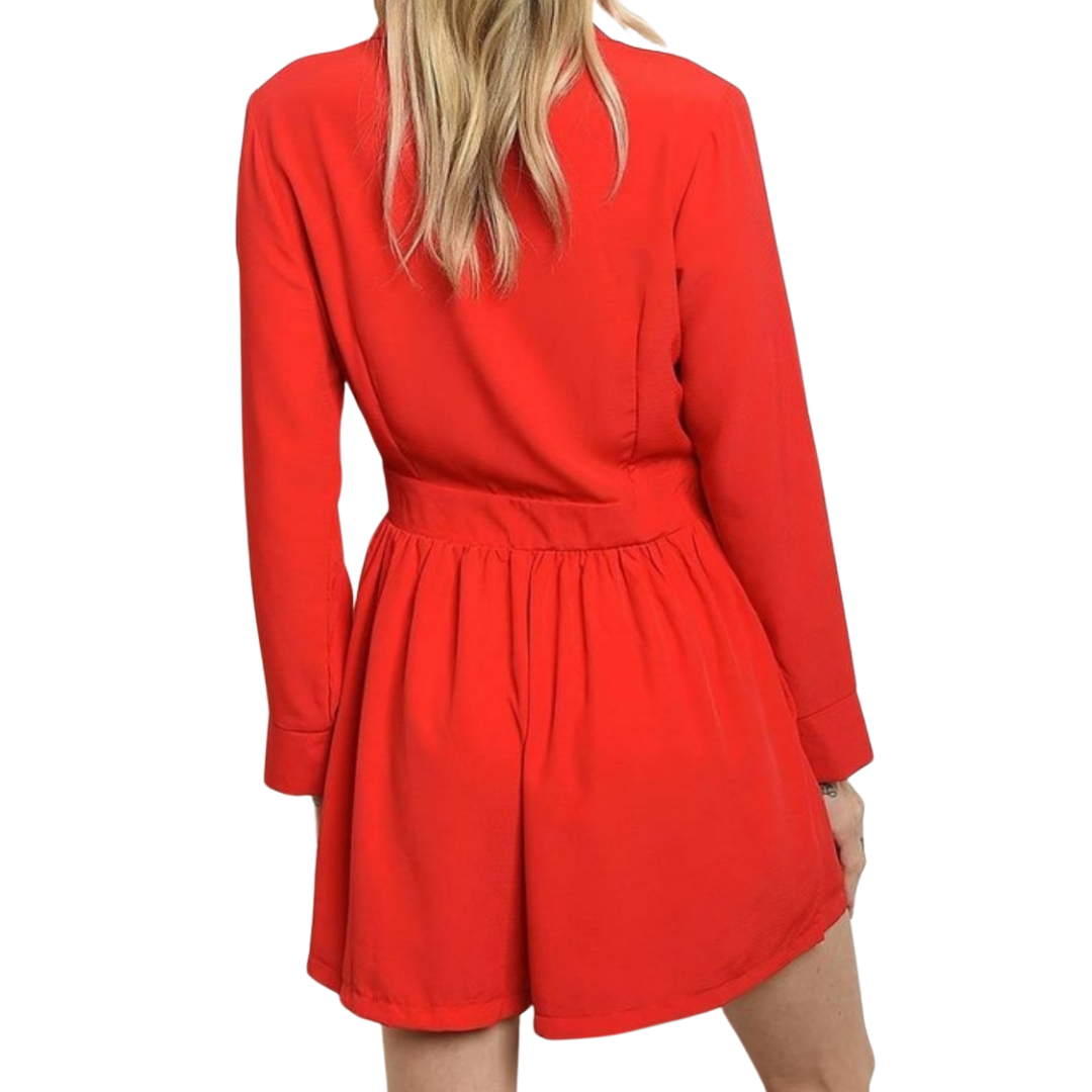Robyn Red Long Sleeve Romper - Didi Royale