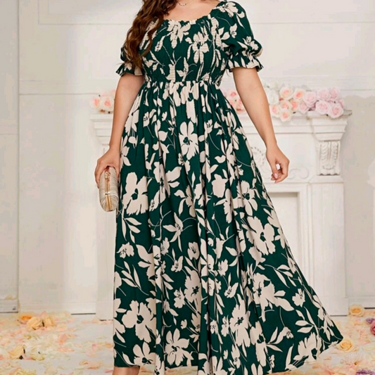 Florence Green Floral Maxi Plus Size Dress - Didi Royale