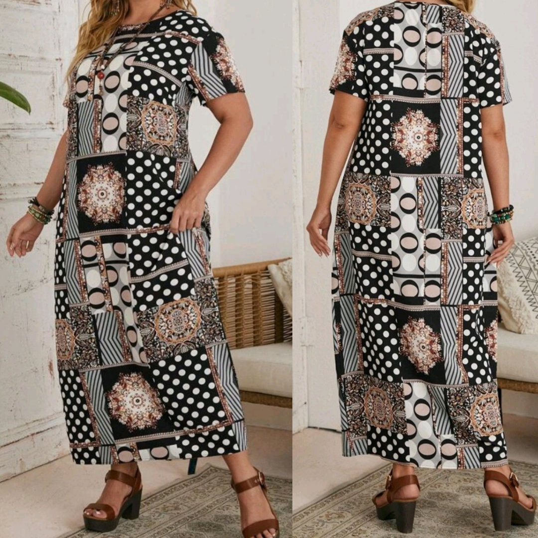Bobbi Geometric Print Maxi Plus Size Dress - Didi Royale
