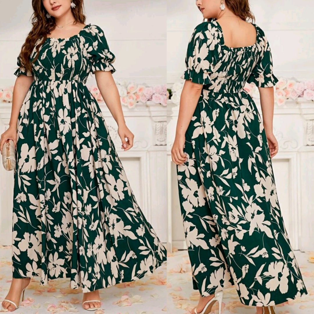 Florence Green Floral Maxi Plus Size Dress - Didi Royale