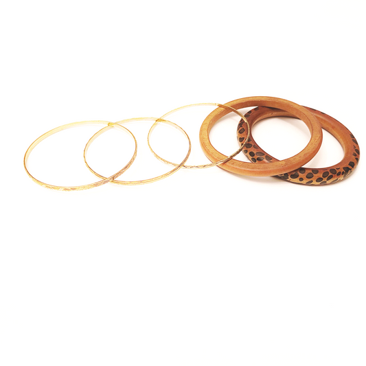 Melany Gold And Wooden Bracelet Set - Didi Royale