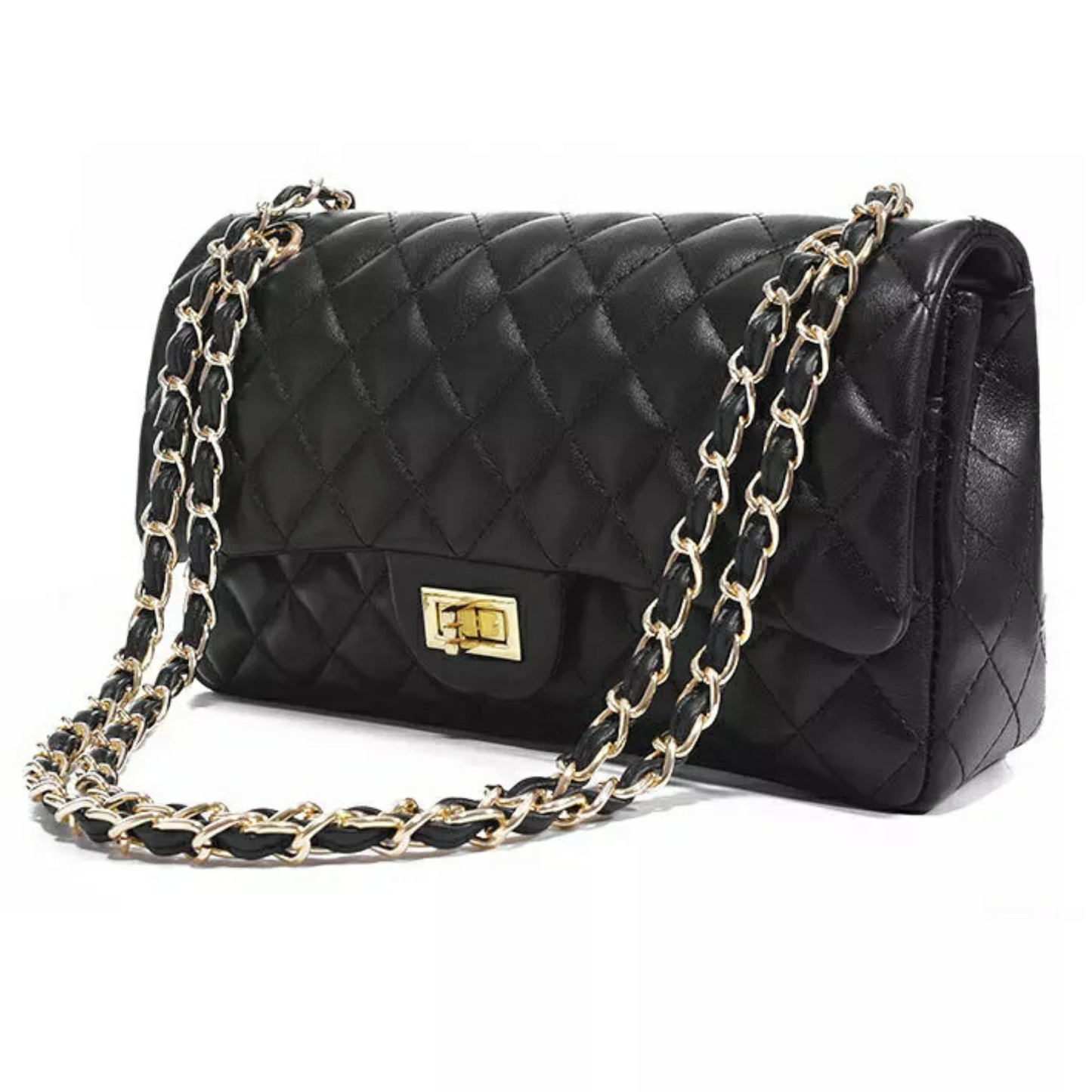 Sonya Oversized Black Quilted Travel Bag with Gold Chain Strap
