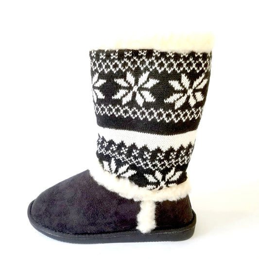 Janet Black Snow Print Fur Lined Boot - Didi Royale