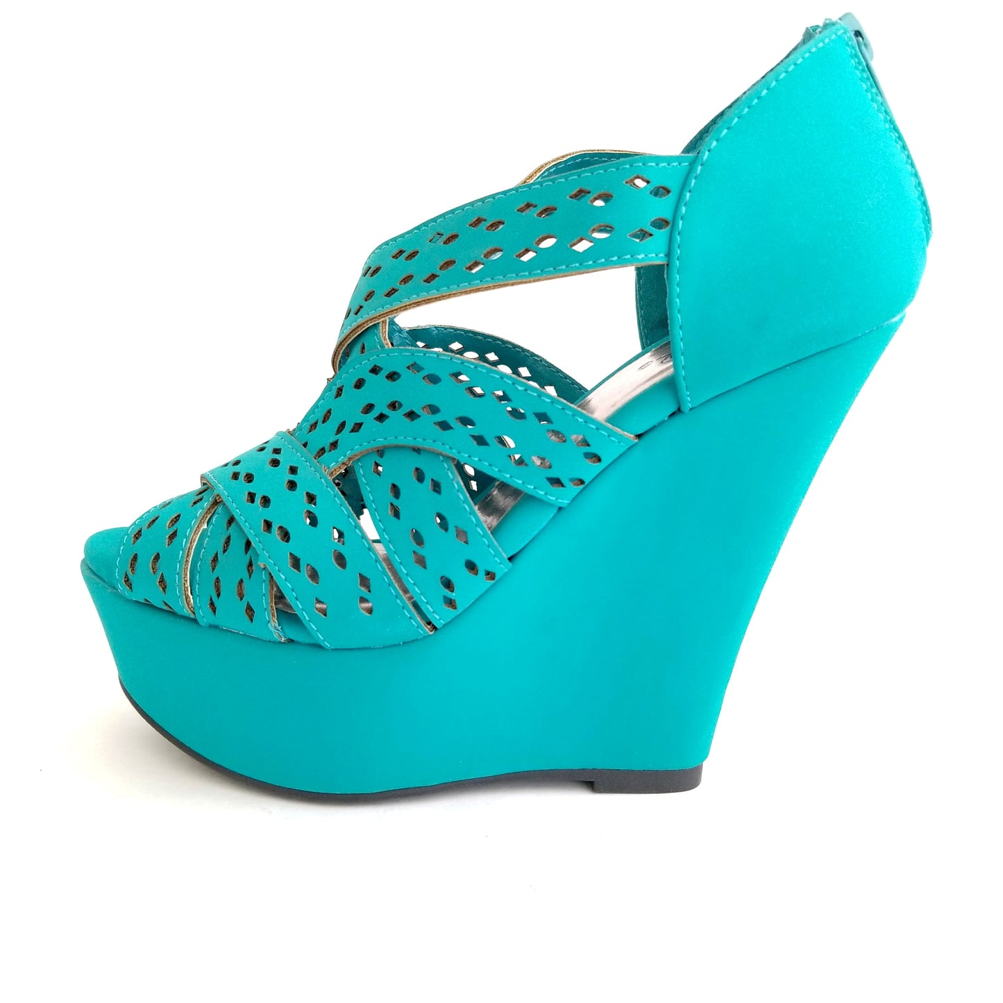 Mylee Finder Turquoise High Heel Wedge Sandals - Didi Royale