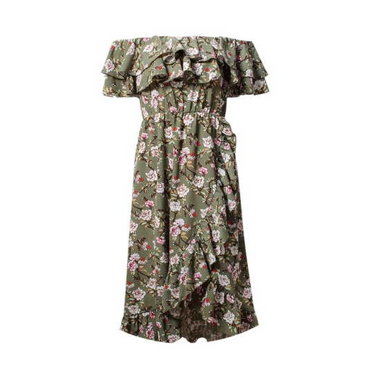 Aleah Off Shoulder Floral Print Ruffle Hem Midi Dress - Didi Royale