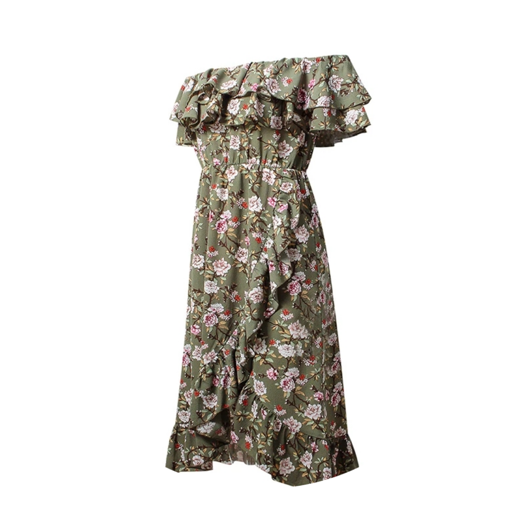 Aleah Off Shoulder Floral Print Ruffle Hem Midi Dress - Didi Royale