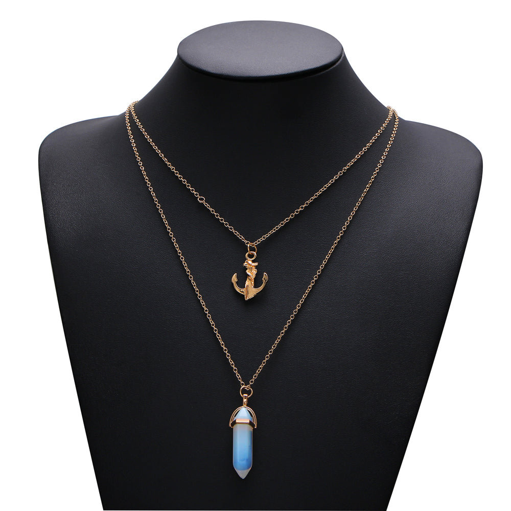 Justice Gold Anchor And Gem Layered Necklace - Didi Royale