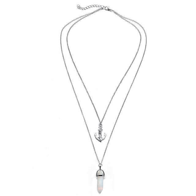 Justice Silver Anchor And Gem Layered Necklace - Didi Royale
