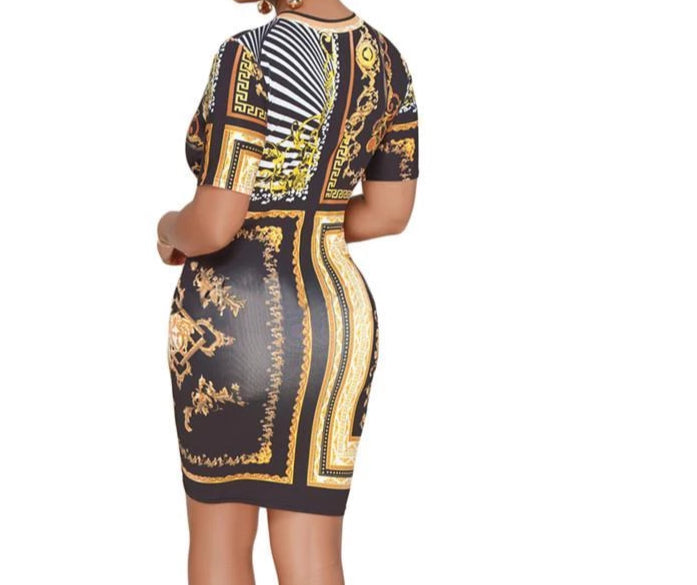 Sienna Vintage Black Gold Chain Print Dress - Didi Royale